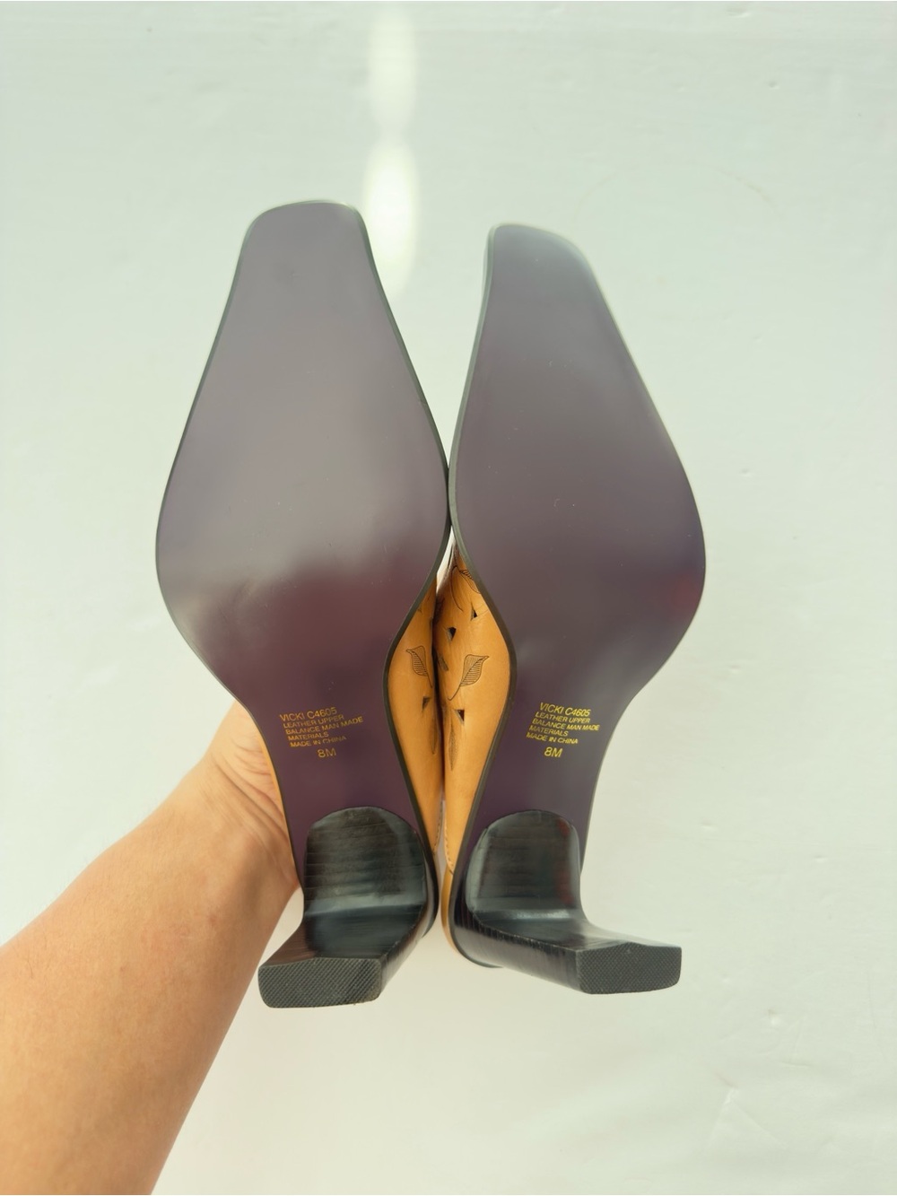 MIA Tan Cutout Leaf-Pattern Leather Slide Mules - Picture 4 of 6